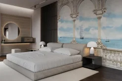 Fototapeta: Statki na morzu widziane z zabytkowego tarasy