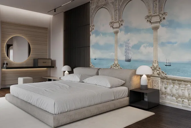 Fototapeta: Statki na morzu widziane z zabytkowego tarasy