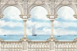 Fototapeta: Statki na morzu widziane z zabytkowego tarasy