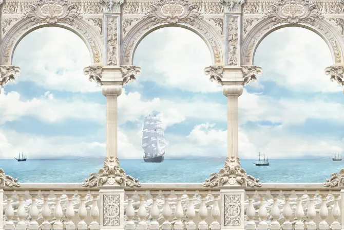 Fototapeta: Statki na morzu widziane z zabytkowego tarasy