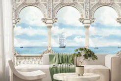 Fototapeta: Statki na morzu widziane z zabytkowego tarasy