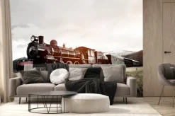 Fototapeta: Steam train in a open countryside transportation concept