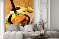 Fototapeta: Stek z łososia smażone na patelni.