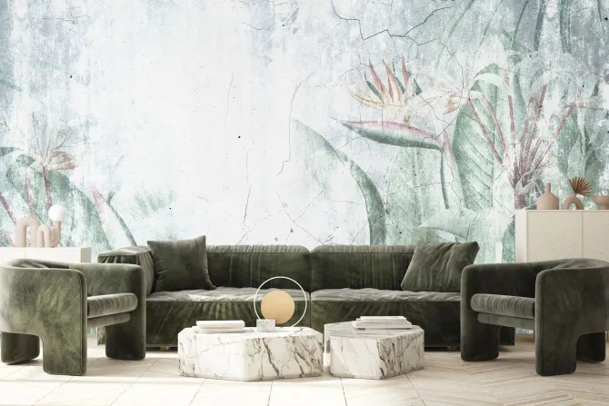 Fototapeta: Strelicja tropikalne rośliny na tle betonu styl loft