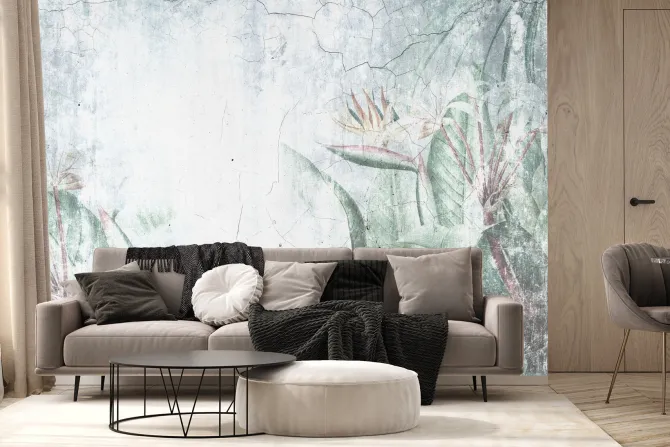 Fototapeta: Strelicja tropikalne rośliny na tle betonu styl loft