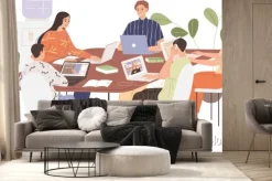 Fototapeta: Students in english class sit at tables and study the material