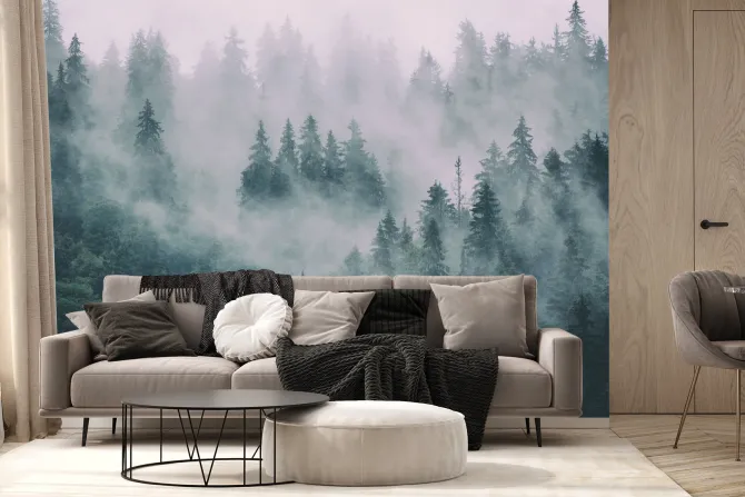 Fototapeta: Styl vintage mglisty las jodłowy