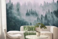 Fototapeta: Styl vintage mglisty las jodłowy