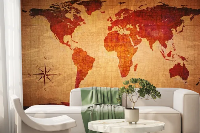 Fototapeta: Stylizowana mapa świata w odcieniach czerwieni