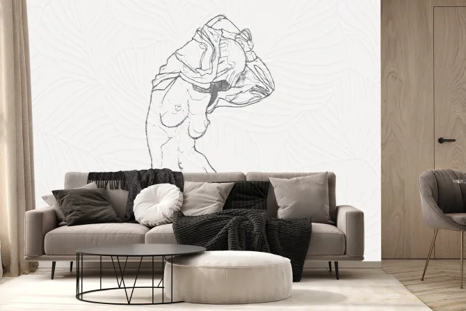 Fototapeta: Subtelna kobieta na tle liści