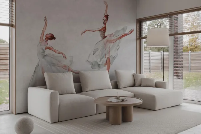 Fototapeta: Subtelne baletnice tańczące na betonowej powierzchni
