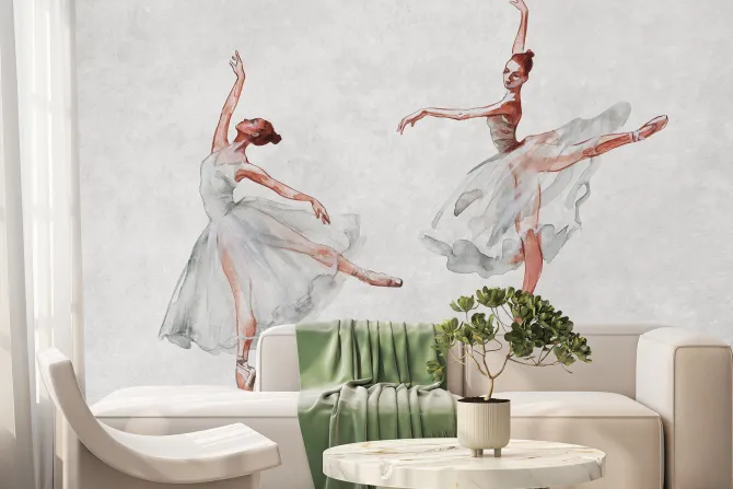 Fototapeta: Subtelne baletnice tańczące na betonowej powierzchni