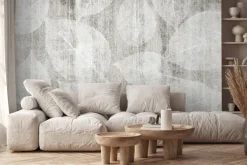 Fototapeta: Subtelne liście na tekturowym tle w odcieniach szarości