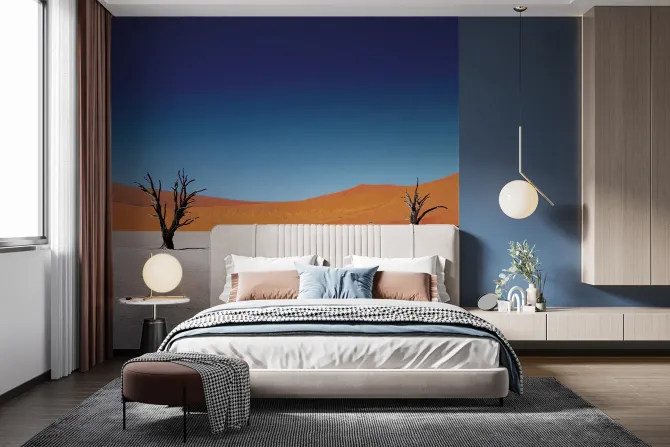 Fototapeta: Suche drzewa na pustyni ze wzgórzami