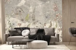 Fototapeta: Suche i żywe kwiaty na łące w odcieniach beżu