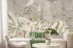 Fototapeta: Suche i żywe kwiaty na łące w odcieniach beżu