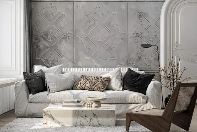 Fototapeta: Surowa szara ściana ze zdobieniami