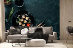 Fototapeta: Sushi maki with eel, rice and unagi sauce. japanese food set.