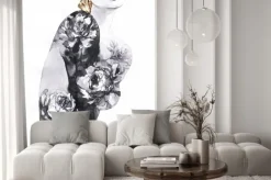 Fototapeta: Sylwetka kobiety z kwiatami w stylu akwareli