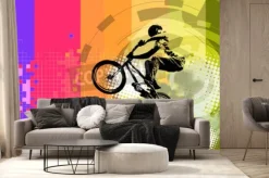 Fototapeta: Sylwetka rowerzysty bmx na abstrakcyjnym tle