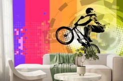 Fototapeta: Sylwetka rowerzysty bmx na abstrakcyjnym tle