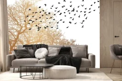 Fototapeta: Sylwetki ptaków i drzewa w minimalistycznym stylu