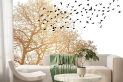 Fototapeta: Sylwetki ptaków i drzewa w minimalistycznym stylu