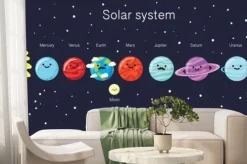 Fototapeta: System słoneczny z cute uśmiechnięta planet, słońca i księżyca.