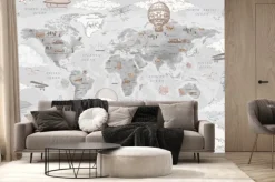 Fototapeta: Szara retro mapa świata dla dzieci