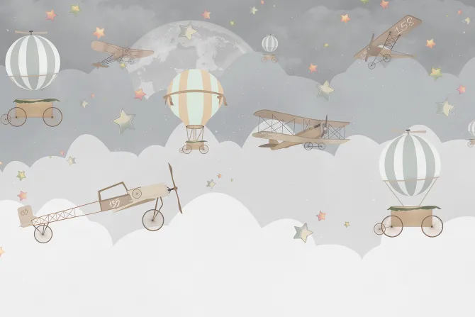 Fototapeta: Szare chmurki balony auta i samoloty