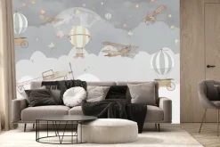 Fototapeta: Szare chmurki balony auta i samoloty