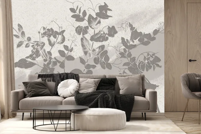 Fototapeta: Szare liście na piaskowej ścianie