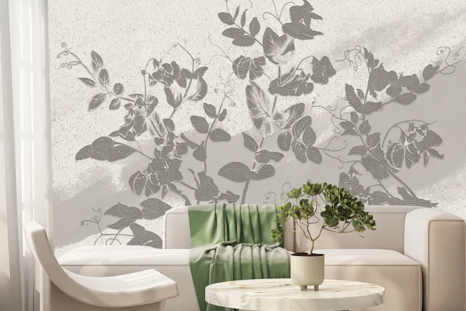 Fototapeta: Szare liście na piaskowej ścianie