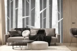 Fototapeta: Szare pnie brzozy z kolczastymi gałęziami