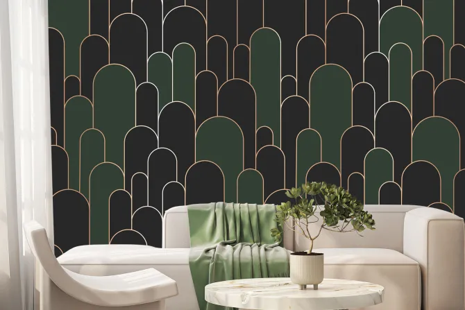 Fototapeta: Szaro-zielone łuki ze złotym zdobieniem