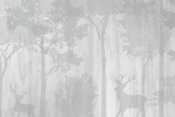 Fototapeta: Szary las z jeleniami i drzewami