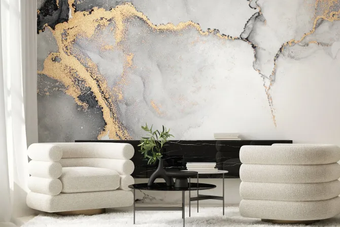 Fototapeta: Szary marmur ze złotawymi akcentami