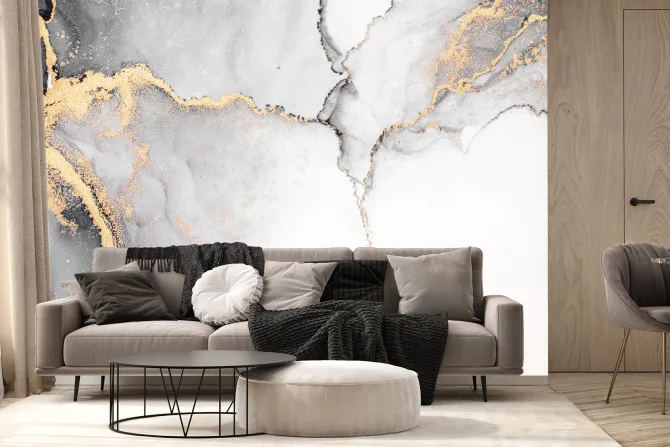 Fototapeta: Szary marmur ze złotawymi akcentami