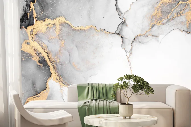 Fototapeta: Szary marmur ze złotawymi akcentami