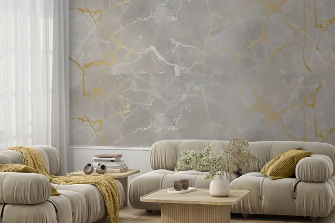 Fototapeta: Szary marmur ze złotymi zdobieniami