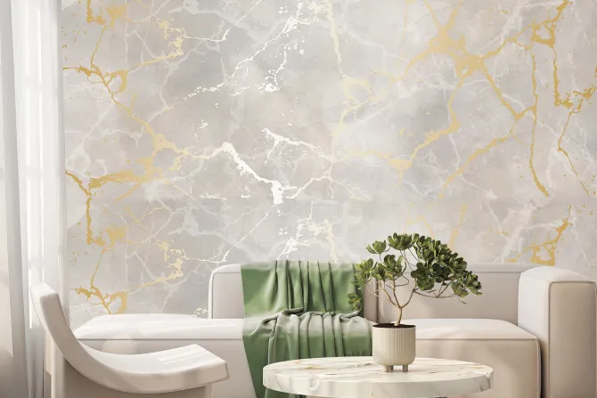 Fototapeta: Szary marmur ze złotymi zdobieniami