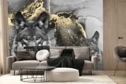 Fototapeta: Szary portret wilków ze złotym zdobieniem