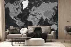 Fototapeta: Szczegółowa czarna mapa świata
