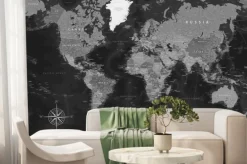Fototapeta: Szczegółowa czarna mapa świata