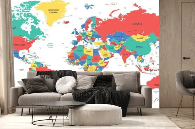 Fototapeta: Szczegółowa mapa świata z granicami, krajami i miastami