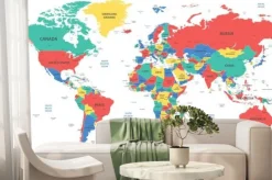 Fototapeta: Szczegółowa mapa świata z granicami, krajami i miastami