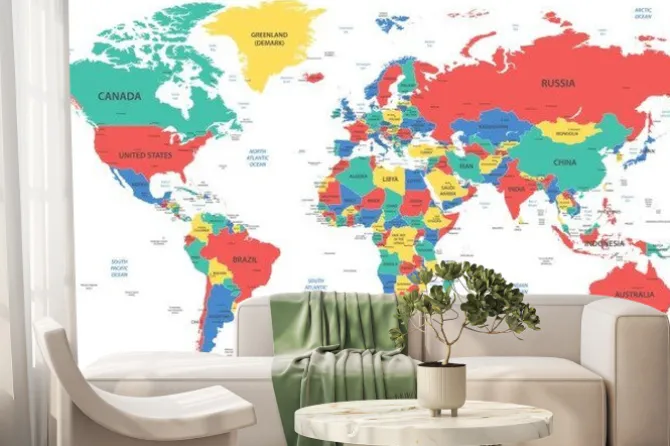 Fototapeta: Szczegółowa mapa świata z granicami, krajami i miastami