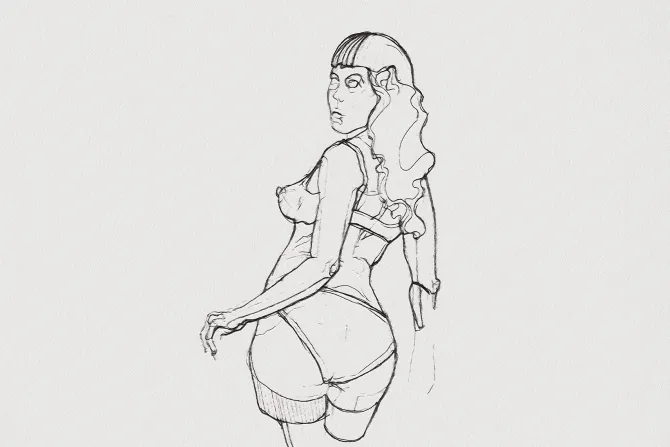 Fototapeta: Szkic atrakcyjnej kobiety w bieliźnie