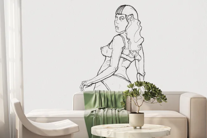 Fototapeta: Szkic atrakcyjnej kobiety w bieliźnie