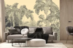 Fototapeta: Szkic bujnej botaniki lasu w sepii